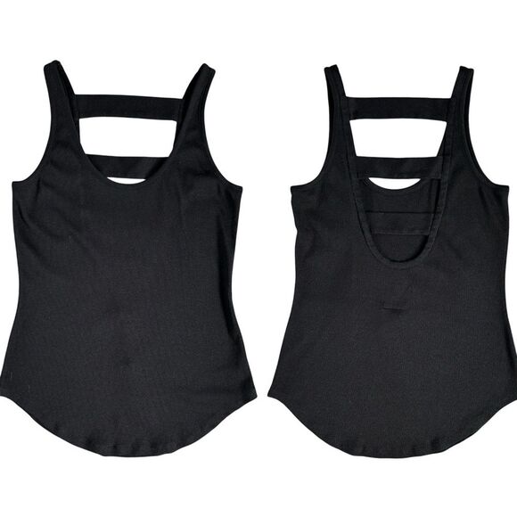 NWT Chaser Rib Shirttail Scoop neck Tank Top Cut Out Ladder Back in Black Small - Picture 9 of 9